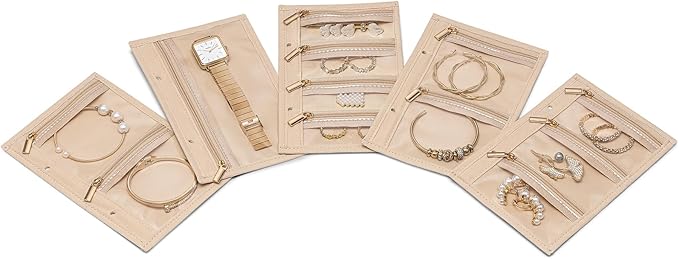 Vlando Travel Jewelry Bags,Jewelry Storage Pouch,5 Pcs Clear Velvet Zipper Pockets Bag for Travel Business Trip Jewelry Organ