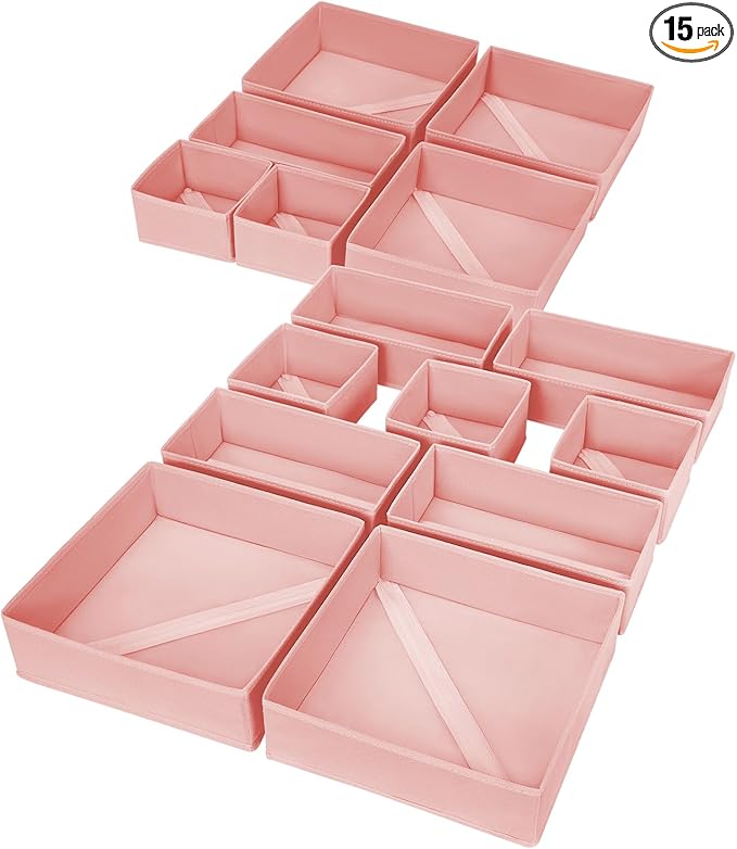 DIMJ Drawer Organizer for Clothing, 15 Pack Fabric Drawer Organizer Bins, Foldable Sock Organizer for Drawer, Dresser Organiz