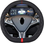 Suede D Shape Steering Wheel Cover,Compatible with Tesla Model S Model Y Model X Suede Leather Sport Non-Slip Wheel Cover Car Interior Accessories 15 inch for Man and Women