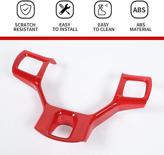 Hoolcar Interior Steering Wheel Cover ABS Trim for 2010-2017 Dodge RAM 1500 Accessories, Red