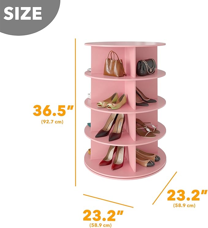 SpaceAid 4 Tier Rotating Shoe Rack Tower, Spinning Shoe Display Lazy Susan, Revolving 360 Shoe Rack Storage Round Carousel, V