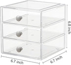 AJIODA Makeup Drawer Organizer Box with 3 Drawers, Acrylic Cosmetic Display Case Vanity Organizer Jewelry Storage Box Stackab