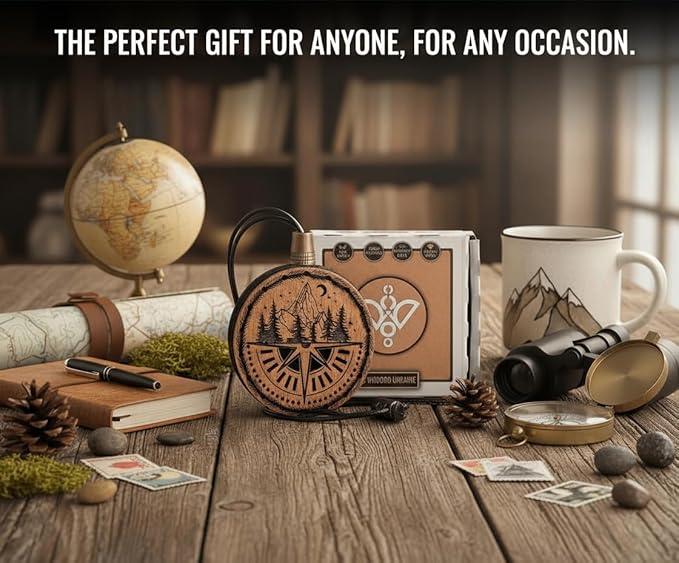 Wood Car Air Freshener — Compass Mountains — Handmade Unscented DIY Essential Oil Hanging Diffuser with Felt Insert — Add You