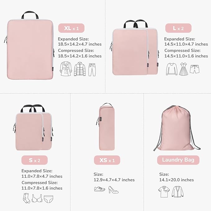 CherryNow Compression Packing Cubes, 7 Set Packing Cubes for Travel Women, Travel Essentials for Suitcase, Luggage Organizer 