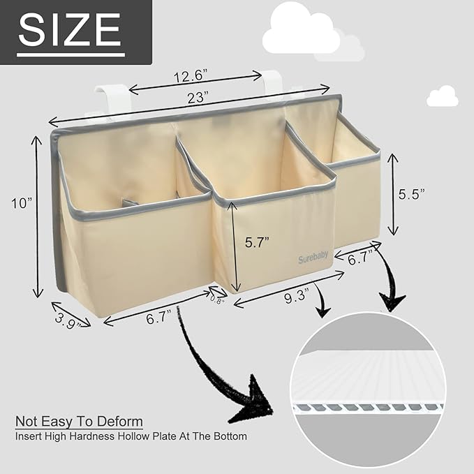 Hanging Baby Diaper Caddy, 3-in-1 Diaper Caddy Organizer Holder For Baby Crib, Nursery Organization Diaper Stacker Storage Fo