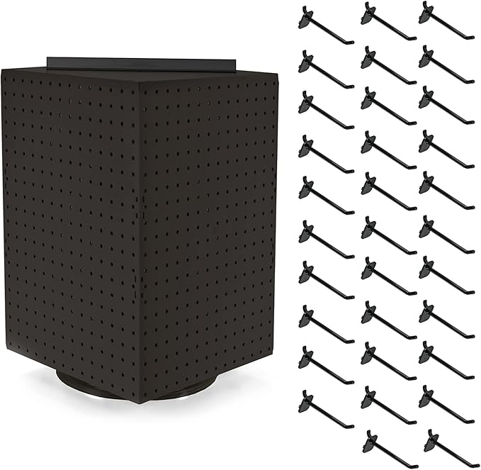 Azar Displays 701414-BLK-4B32 Rotating Countertop Display Kit with Peg Hooks Included, Pegboard Spinner Organizer, Jewelry Or