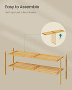 SONGMICS Bamboo Shoe Rack for Closet, Stackable Shoe Oragnizer with Modular Structure, Space-Saving Free Standing Shelf for E