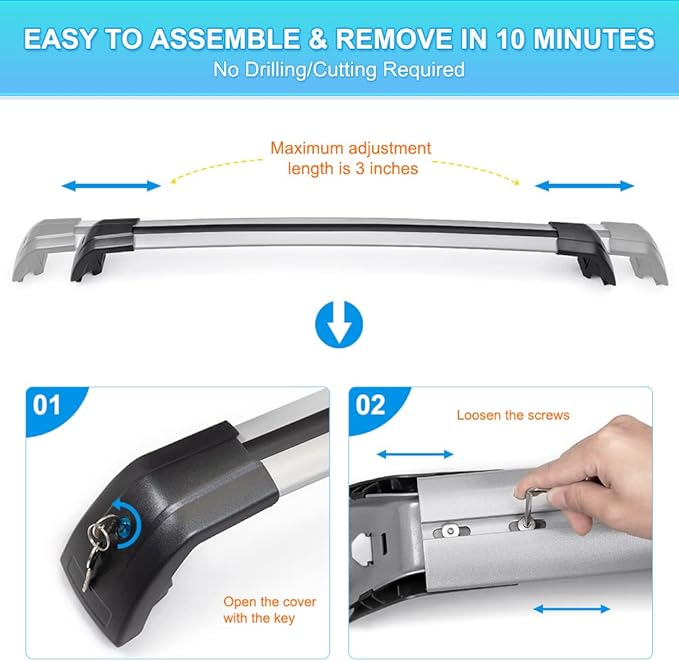 JDMON Roof Rack Cross Bars Compatible with Hyundai Tucson 2016 2017 2018 2019 2020 2021 with Side Rails Anti-Theft Locks Desigh, Aluminum Luggage Rack for Rooftop Cargo Bag Carrier Kayak Bike, Silver