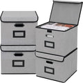 File Storage Box with Lid, 15.55x12.87x10.43 Inches, Foldable Organizer with Handles & Label Slot, for File Storage, Home, Of