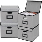 File Storage Box with Lid, 15.55x12.87x10.43 Inches, Foldable Organizer with Handles & Label Slot, for File Storage, Home, Of
