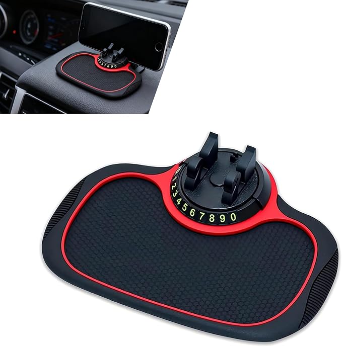 Multifunction Car Anti-slip Mat, Storage Pad & Rotatable Phone Holder & Parking Number Plate, Large Organizer Pad for Phone K
