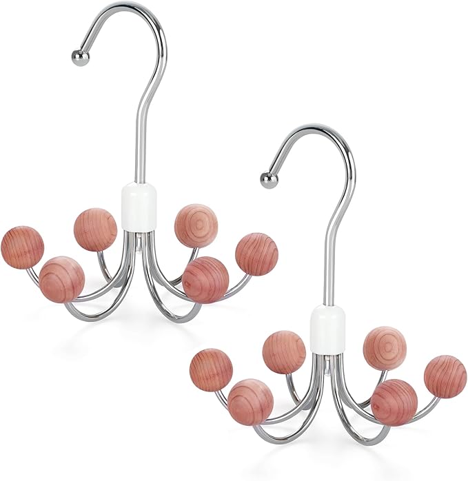 TOPIA HANGER Hoodie Hangers 2-Pack with 6 Cedar Balls, 360°Swivel Purse Hanger, Scarf Hanger, Closet Hooks, Handbag Organizer