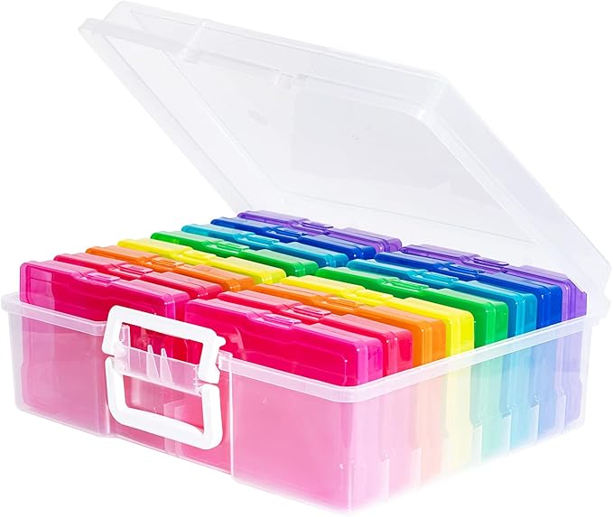 novelinks Transparent 4" x 6" Photo Cases and Clear Craft Keeper with Handle, 16 Inner Photo Organizers & Photo Storage Box, 