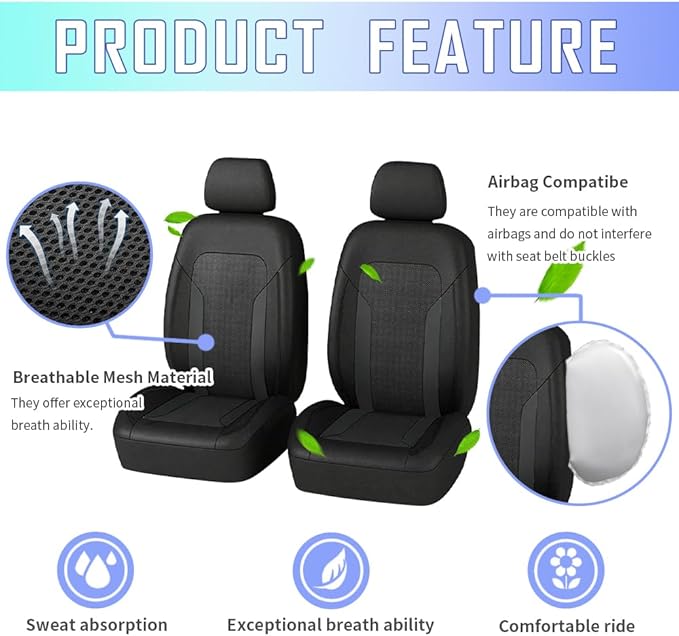 4PCS Cooling Car Seat Covers,Breathable Front Seat Covers with Mesh Construction and Foam Padding,Car Seat Protector to Reduc