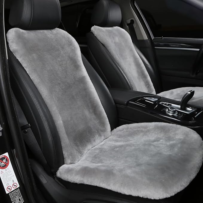 OGLAND 2 Pack FuzzySheepskin Car Driver Seat Covers, Shearling Fluffy Genuine Wool Seat Cushions for Auto Interior Accessorie
