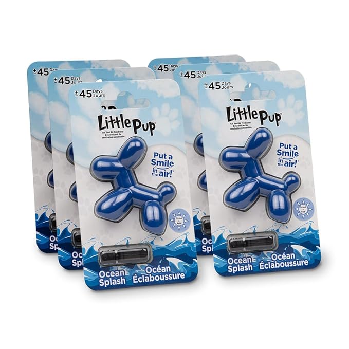 Little Pup 96603-6PK Ocean Splash Scent, Car Air Freshener, Clips to A/C Air Vent, Alcohol-Free Fragrance Oil, Non-Hazardous 