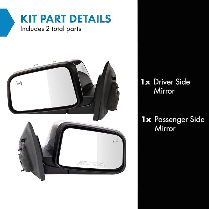 TRQ Driver & Passenger Side Power Heated Mirror Set Chrome Cover Smooth Black Fits 2007 Lincoln MKX FO1320475 FO1321475