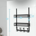 Kaiferty Over The Door Hooks Organizer,Coat Rack with 12 Hooks and 2 Mesh Baskets,Back of Door Storage Organizer for Bathroom