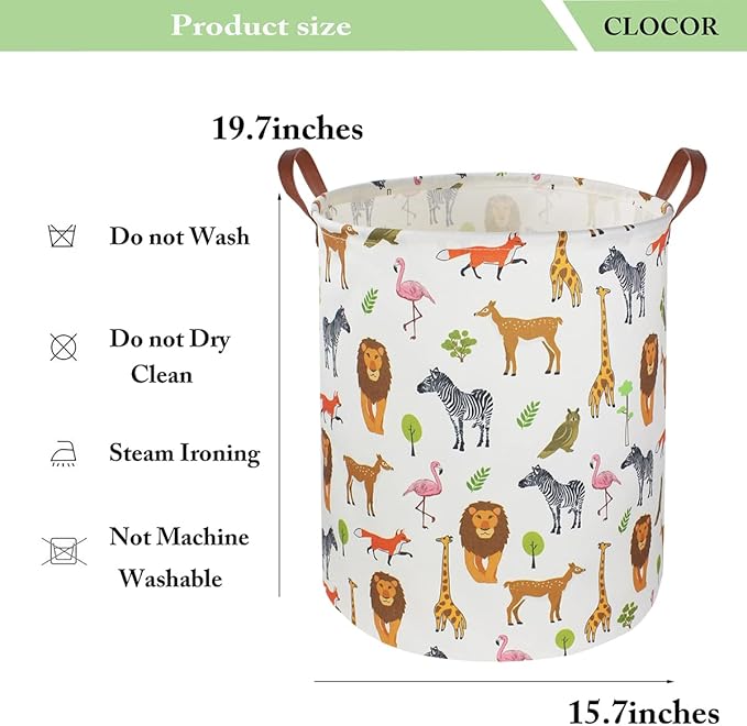 CLOCOR Kids Laundry Basket,Nursery Baby Hamper,Toy Storage Bin with handles for Boys and Girls,Safari Room Decor,Waterproof S