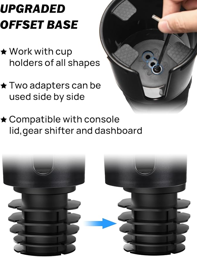 JOYTUTUS 2 Pack Car Cup Holder Expander with Offset Base, Fit for YETI, Hydro Flask, Cup Holder Expander for Car Hold 18-40 o