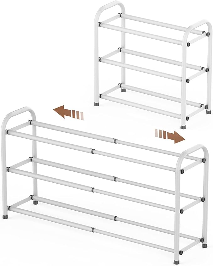 Gonfoam 3-Tier Expandable Shoe Rack,Adjustable Shoe Shelf Storage Organizer Heavy Duty Metal Free Standing Shoe Rack for Entr
