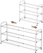 Gonfoam 3-Tier Expandable Shoe Rack,Adjustable Shoe Shelf Storage Organizer Heavy Duty Metal Free Standing Shoe Rack for Entr