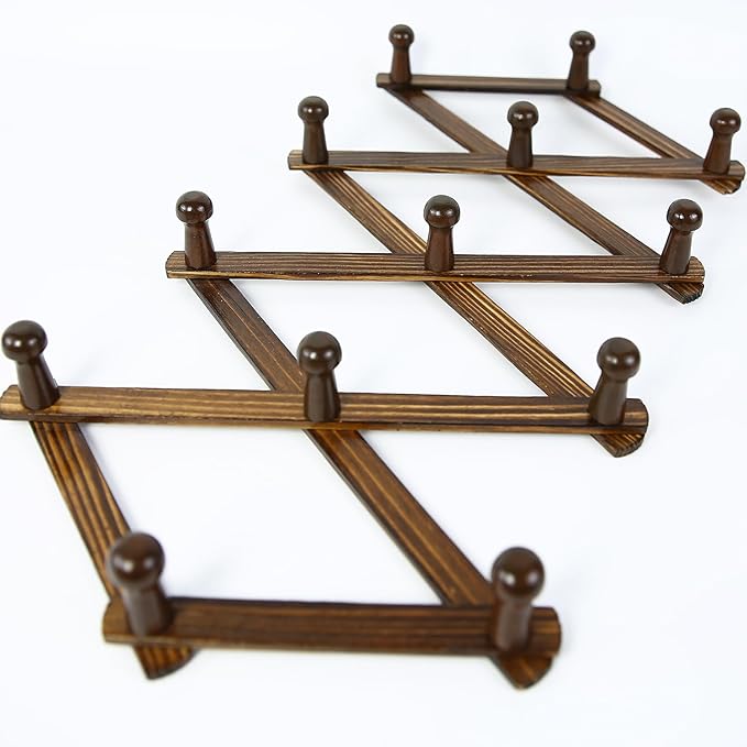 AMAPON Accordion Style Expandable Wall Wooden Coat Rack 13 Hooks (Pegs) Hang Hats Jackets Coffee Mug Purses Necklaces Towels 