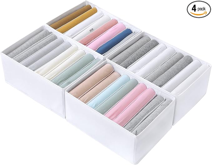 Qozary 4 Pack Drawer Organizers for Clothing, 8 Grids Foldable Closet Organizers and Storage Bins for Bedroom, Dresser Organi