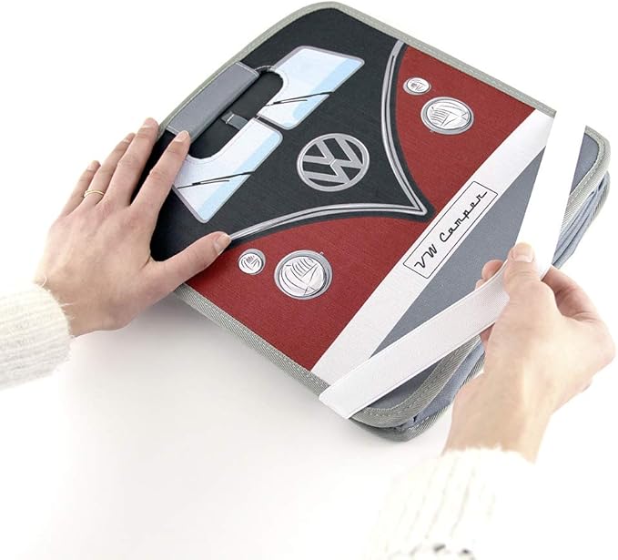 BRISA VW Collection - Volkswagen Foldable Storage Trunk Box Bag for Grocery Shopping in VW T1 Bus Campervan Shape (Classic Bus/Red & Black)