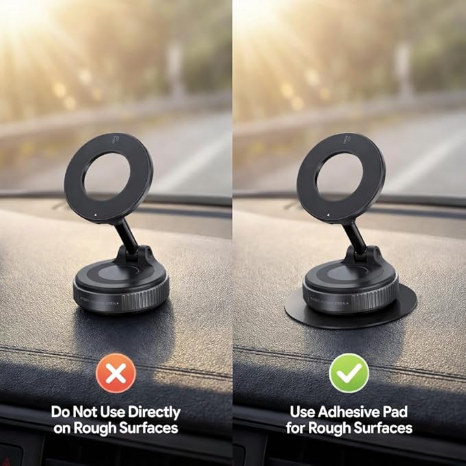 360 Adjustable Vacuum Magnetic Phone Holder for Car Dashboard – Suction Cup Magnetic Car Phone Mount for iPhone 17 Pro Max, Universal Hands Free Magnetic Cell Phone Holder