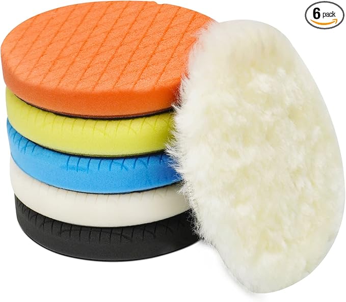 Autolock 7" Buffing Polishing Pads, 6 Pcs 7 Inch 180mm Face for 6.7 Inch Backing Plate, Compound Buffing Sponge and Woolen Pads, Cutting Polishing Pad Kit for Car Buffer Compounding, Polish and Wax