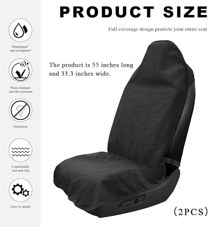 2PCS Car Towel Seat Cover, Waterproof Sweating Non-Slip Premium Soft Towel Carseat Protector, Universal Machine Washable Car 