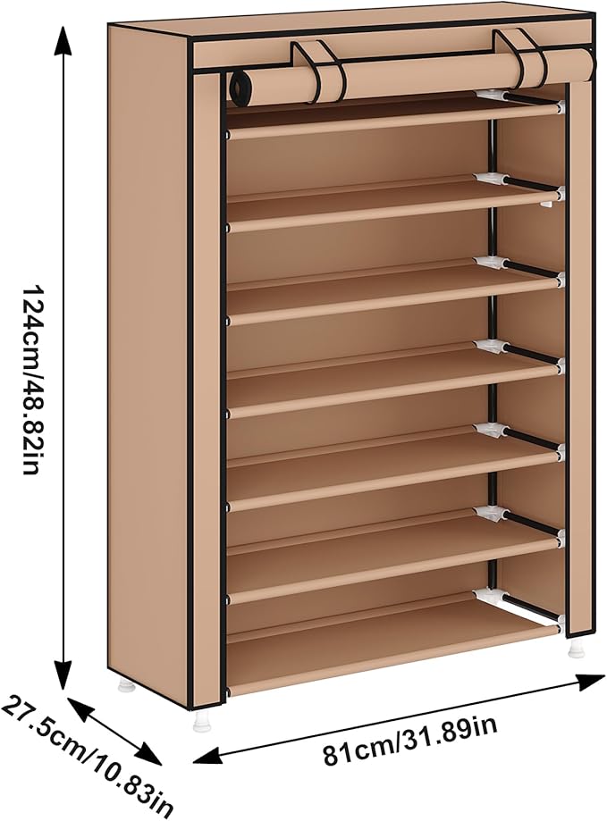 Laiensia 7-Tier Vertical Shoe Rack Organizer, Space Saving Shoe Storage Organizer, Non-Woven Cover Shoe Shelf Holds 28-35 Pai