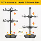 ORLESS 2 Tier Rotating Jewelry Display Stand, Keychain Display Stand with 24 Hooks, Black Metal Retail Display Spinning Holde