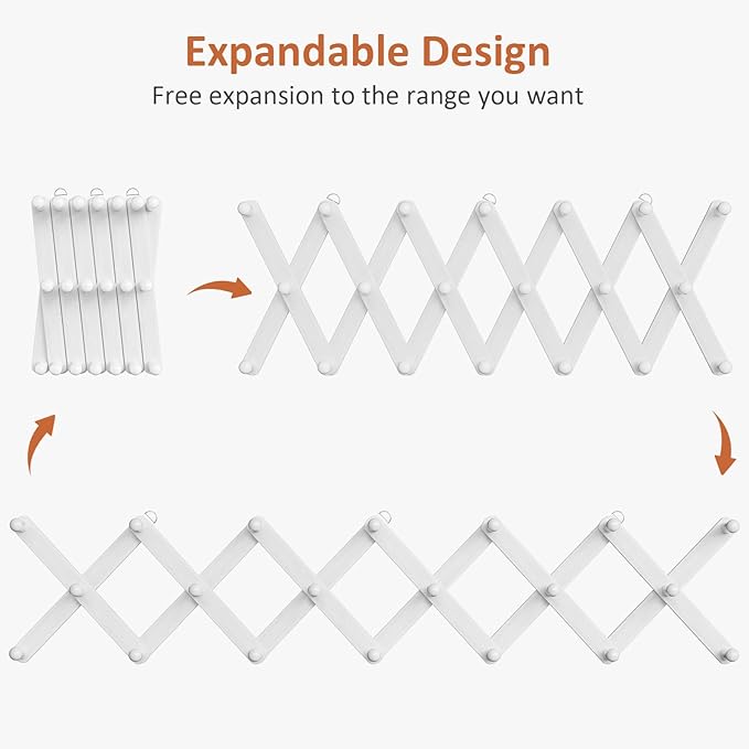 Accordion Wall Hanger, Hat Rack for Wall with 20 Coat Hooks, Expandable Hat Hangers Organizer, Vintage Decorative Coat Rack W