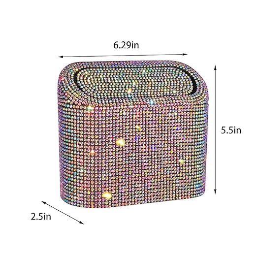 Sparkly Car Trash Car,Hanging Garbage Can with Lid Bling Rhinestone Trash Bin,Litter Container for Vehicle,Office,Home (Ab)
