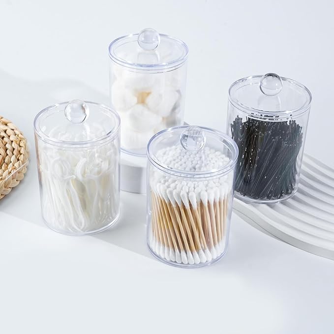 XIPENGKEJI 6 Pack Qtip Holder,Canister Apothecary Jar Set, Bathroom Jars with Lids Set for Cotton Swabs, Balls, Pads, Floss P
