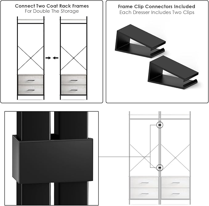 Sorbus Clothing Rack with Drawers - Clothes Stand Dresser - Wood Top, Steel Frame, & Fabric Drawers - Tall Closet Storage Org