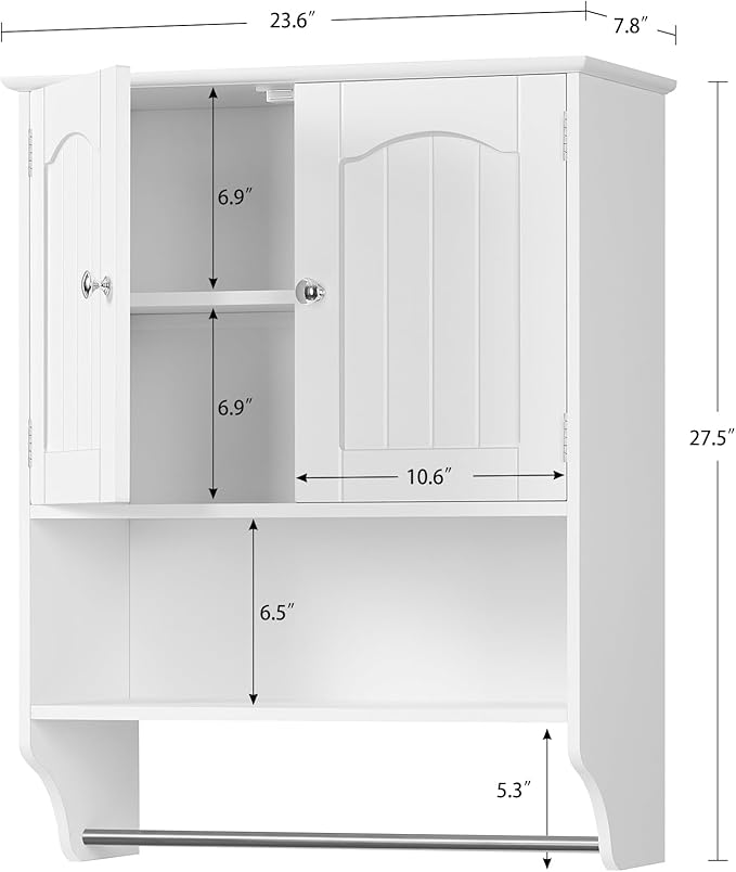 Iwell Bathroom Wall Cabinet, Over The Toilet Storage Cabinet with Towel Rack & Adjustable Shelf, Medicine Cabinet for Bathroo