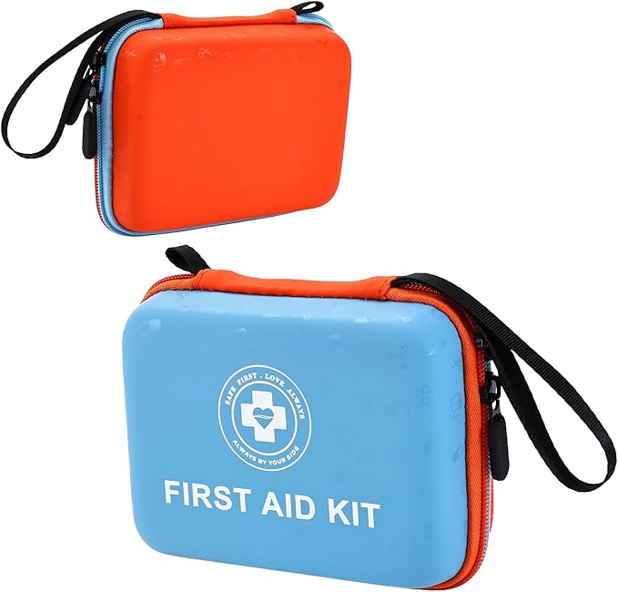Small First Aid Kit - 165 Piece Dual-Color Emergency Medical Kit with Hard Shell & Fluorescent Exterior Coating, Emergency Fi