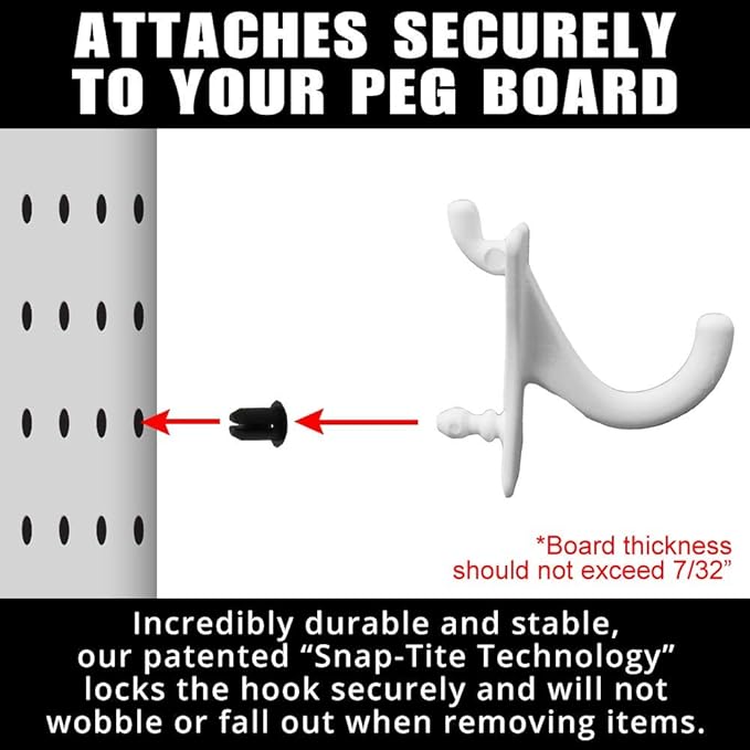 PegPro® J Hooks Kit for Standard “Wood Fiber” pegboard – Durable Plastic Pegboard Hooks - for Garage, Kitchen, Craft Room, an
