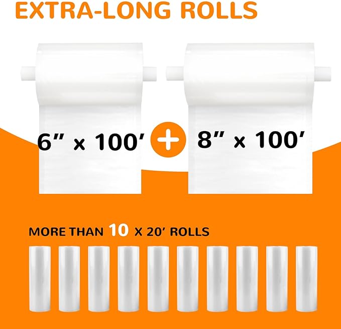 Wevac 6''x100' & 8''x100' 2 Rolls, Vacuum Seal Roll Keeper with Cutter, Ideal Vacuum Sealer Bags for Food Saver, BPA Free, Co