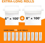 Wevac 6''x100' & 8''x100' 2 Rolls, Vacuum Seal Roll Keeper with Cutter, Ideal Vacuum Sealer Bags for Food Saver, BPA Free, Co