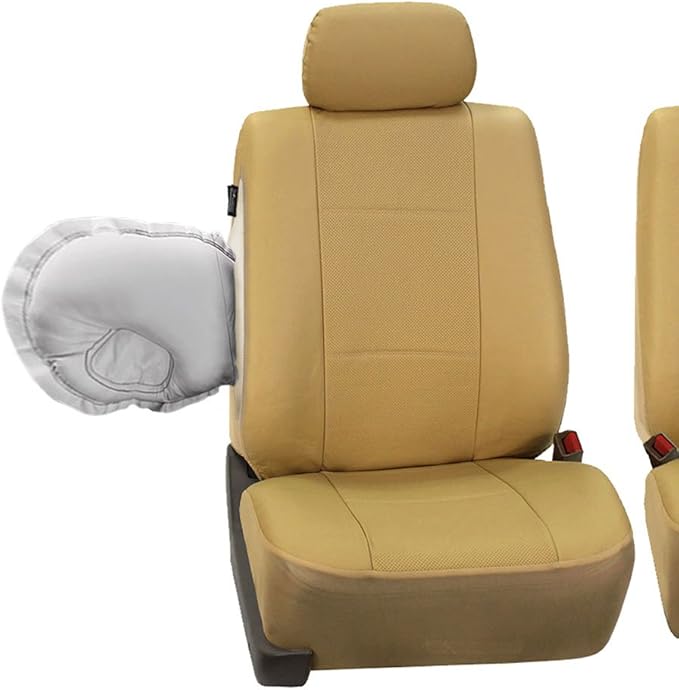 FH Group Front Set Faux Leather Car Seat Covers for Low Back Seat with Removable Headrest, Universal Fit, Airbag Compatible, 