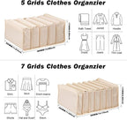 2 Packs Cotton Wardrobe Clothes Organizer, Foldable Closet Organizers and Storage Larger 7 Grids 5 Grids Set Drawer Organizer