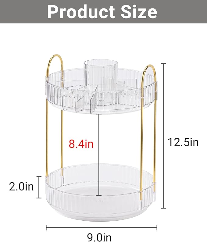 Asayuee 360 Rotating Makeup Organizer,2 Tier Large Capacity Make Up Organizers and Storage,Skincare Perfume Vanity Organizers