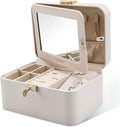 KAMIER Jewelry Box, 2 Layers PU Leather Jewelry Organizer Box, Large Capacity, Double Lock and Large Mirror, Hidden Necklace 