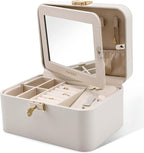 KAMIER Jewelry Box, 2 Layers PU Leather Jewelry Organizer Box, Large Capacity, Double Lock and Large Mirror, Hidden Necklace 