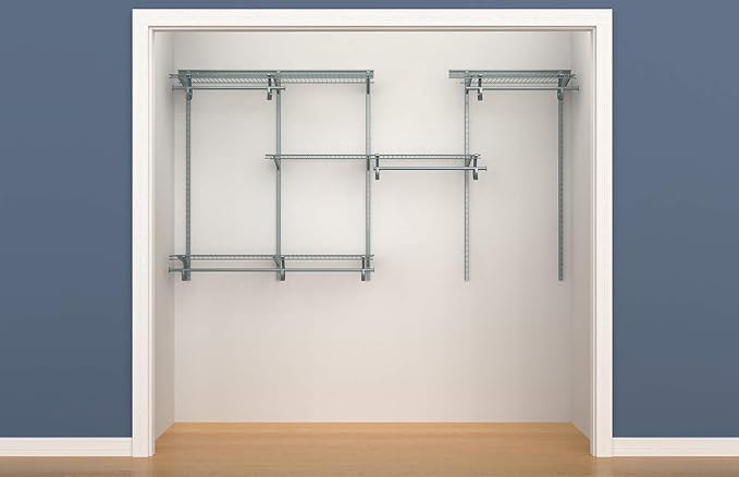 ClosetMaid ShelfTrack Wire Closet Organizer System, Adjustable from 5 to 8 Ft., With Shelves, Clothes Rods, Hardware, Durable