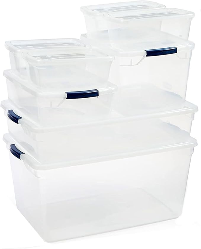 Rubbermaid Cleverstore Clear Dorm Variety 16-Pack, Made in USA, Stackable Large Clear Storage Bins with Lids, See-Through Pla